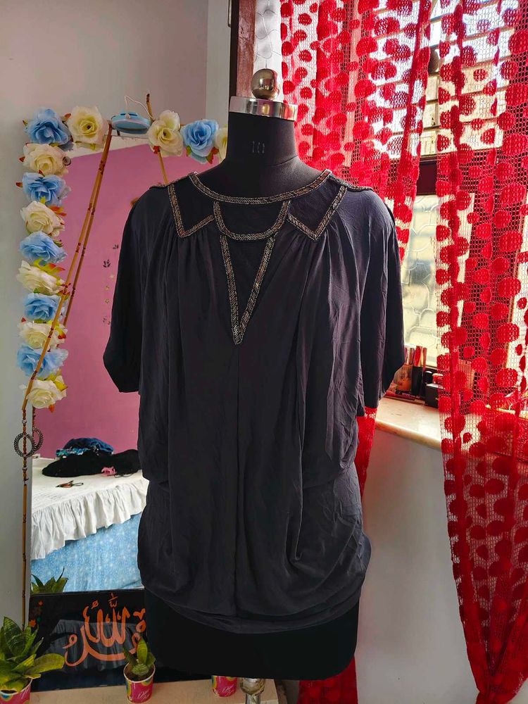 Chic Embellished Dark Grey Top