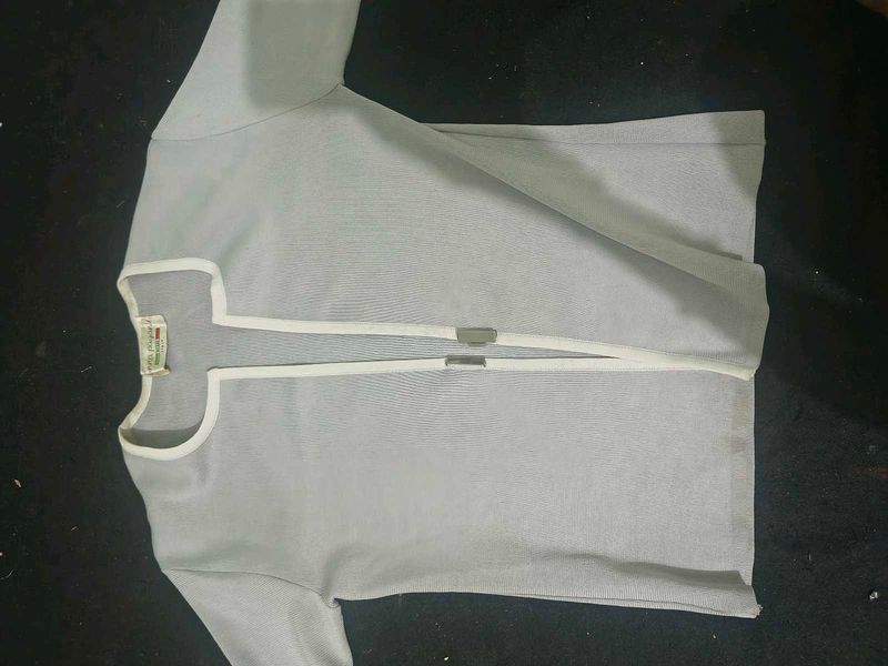 Elegant Grey Jacket with White Trim