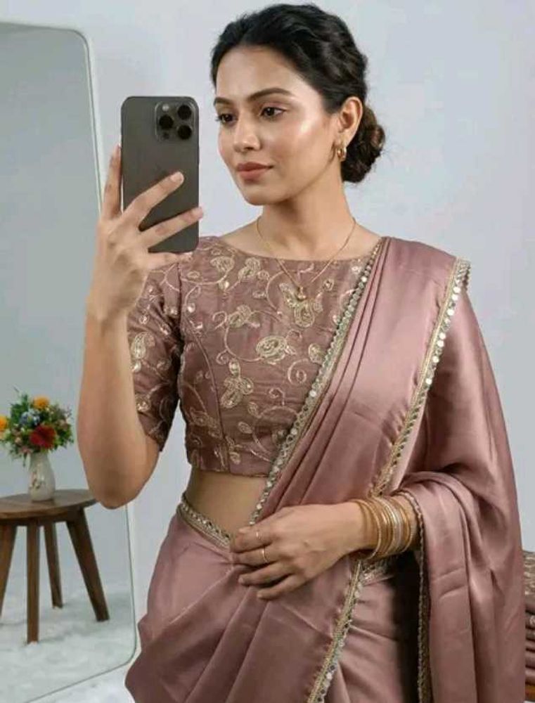 Satin Saree With Mirror Lace Border