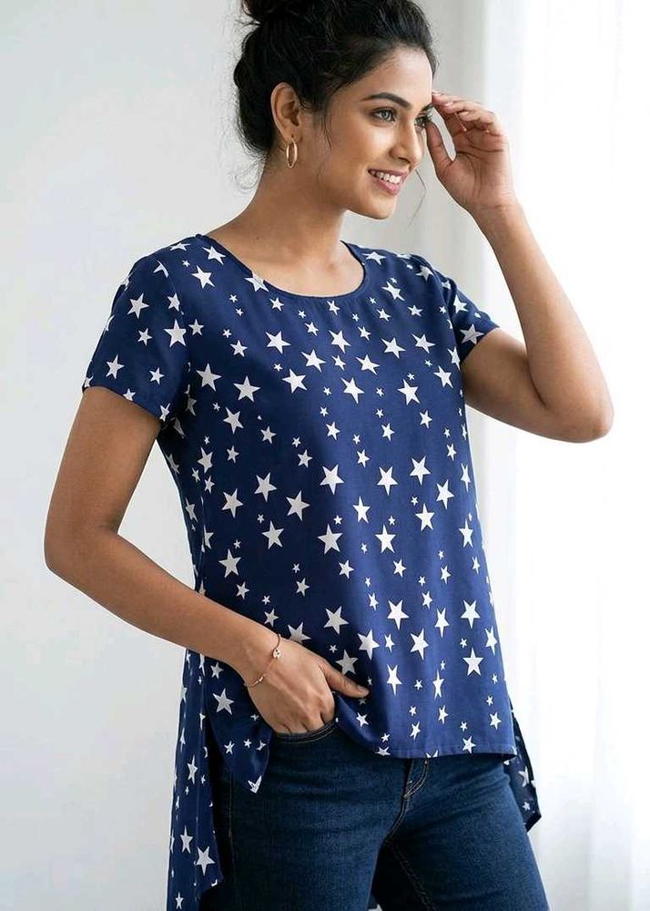 Blue Star Print Casual Top