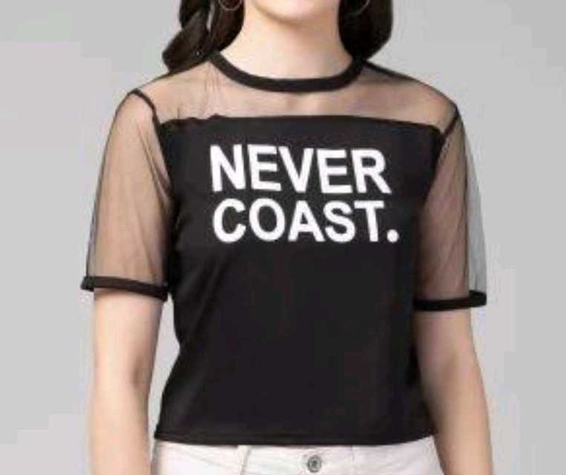 Sheer Sleeve Graphic T-Shirt