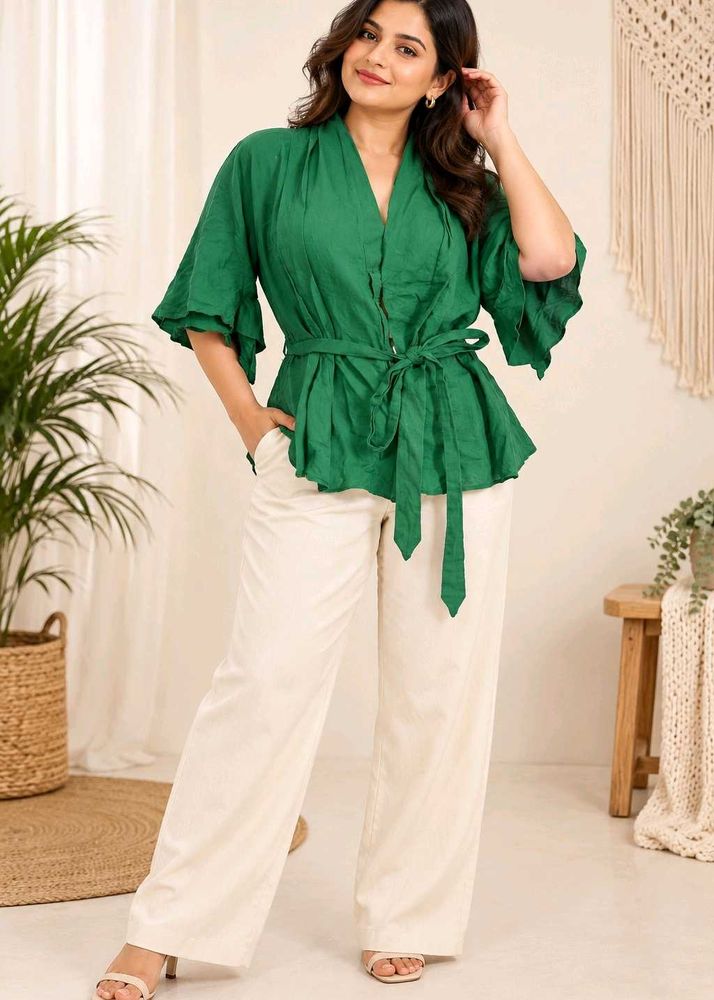 Elegant Emerald Green Kimono Style Top 32"-34"