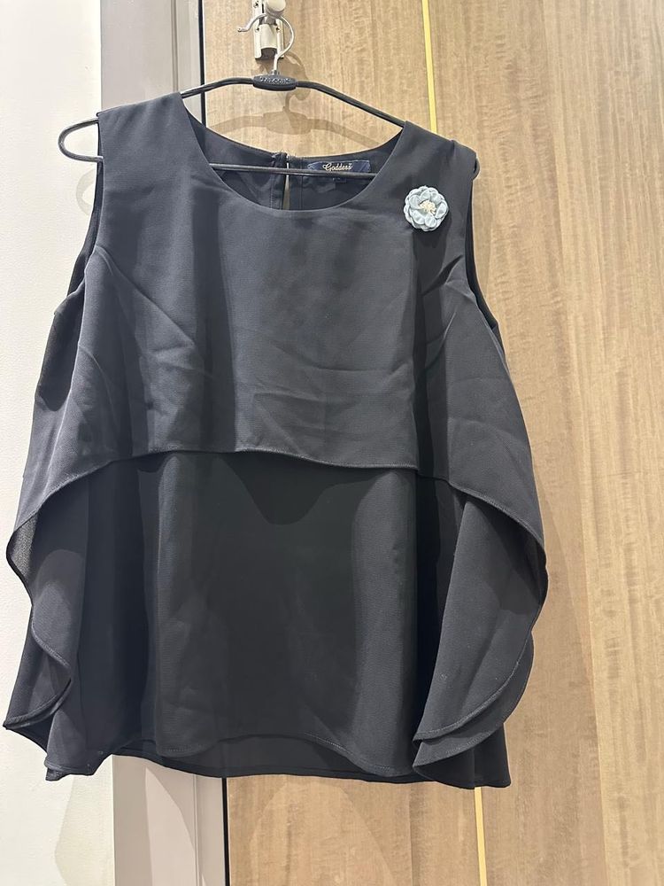 last price Elegant Black Sleeveless Tiered Top wit