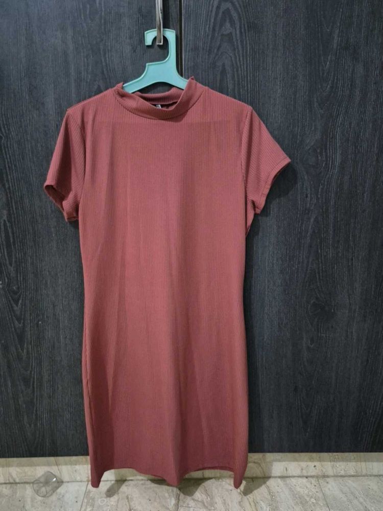 Pink Ribbed Bodycon Dress