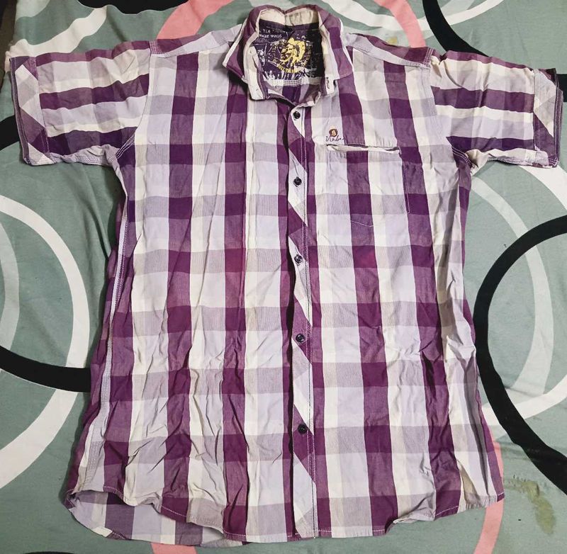 Purple Plaid Short Sleeve Shirt