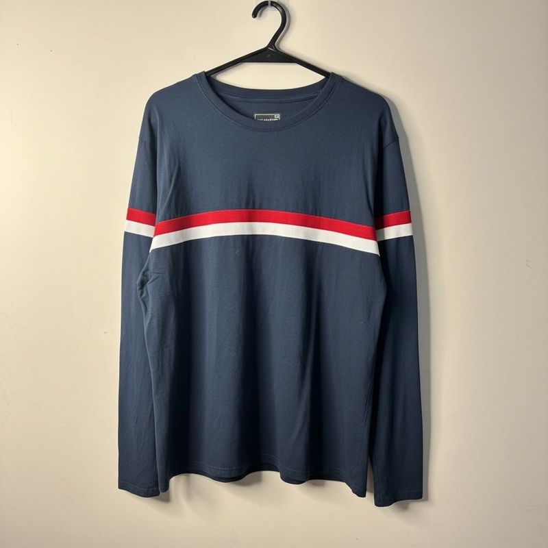 Men’s Navy Crew Neck Striped Full Sleeve T-Shirt