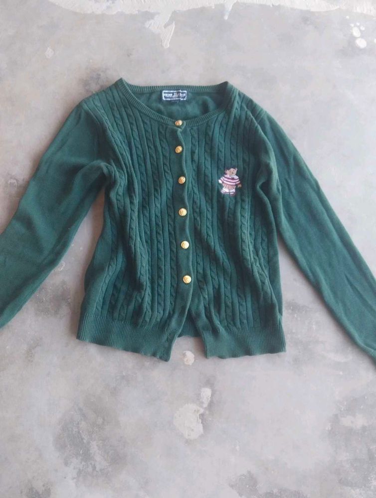Green Knit Cardigan with Bear
