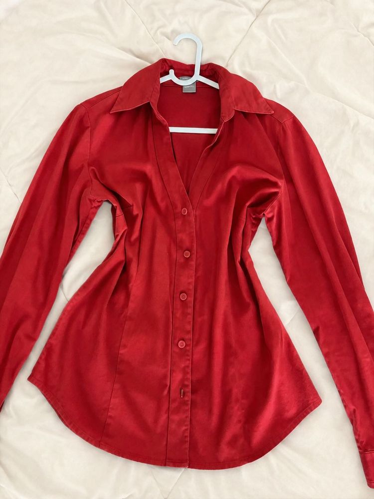 Chic Red Button-Up Shirt