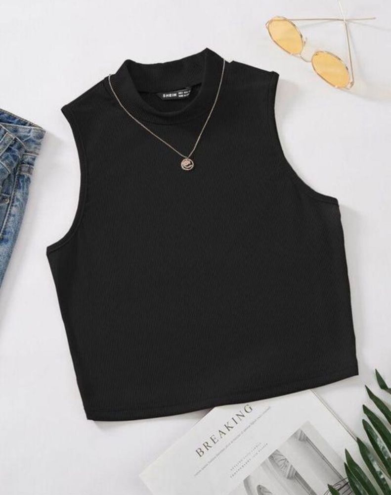 Black Mock Neck Sleeveless Top