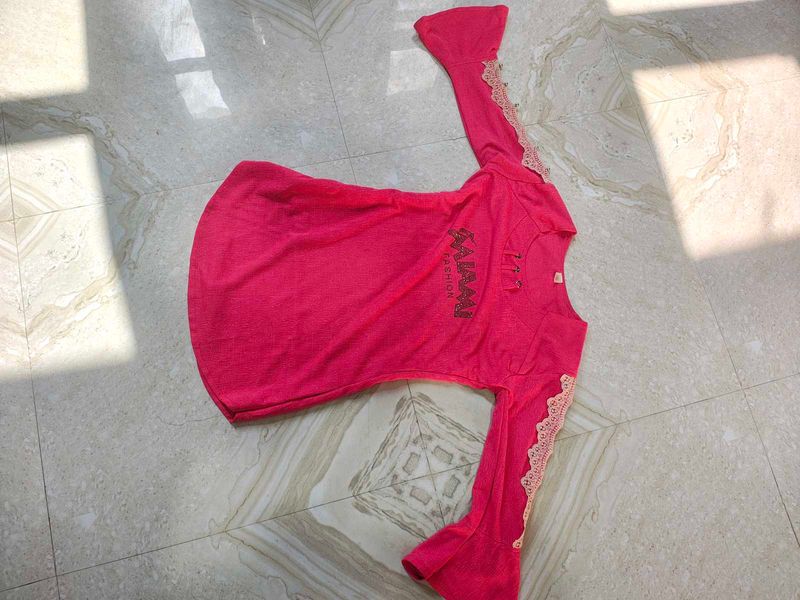 Vibrant Pink Lace Sleeve long top