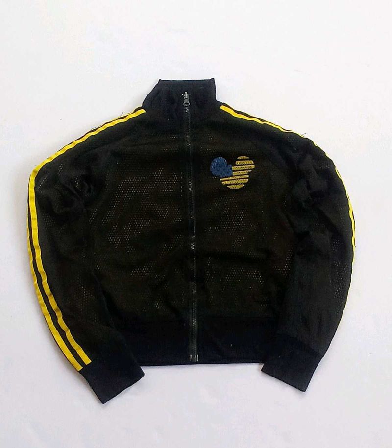 Black Track Jacket with Yellow Stripes