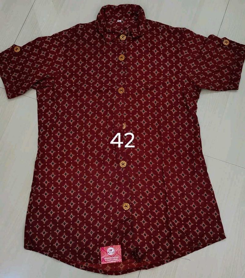 New Maroon Printed women's cotton Shirt