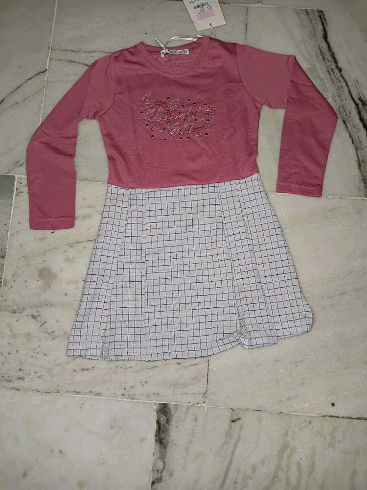 Girls Pink &amp; White Plaid Dress