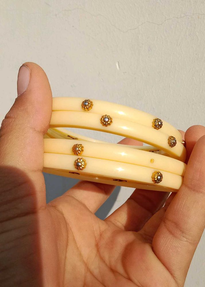 Elegant Cream &amp; Gold Bangles