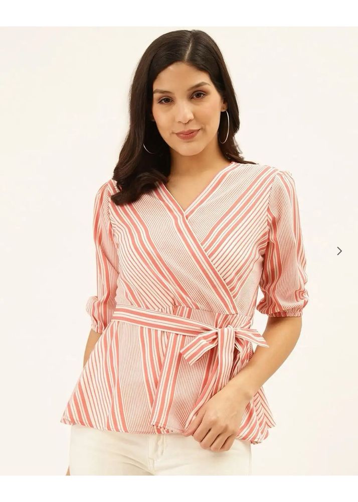 Chic Striped Wrap Top