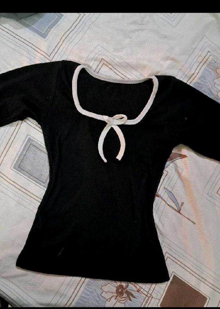 Chic Black Top with Bow Detail