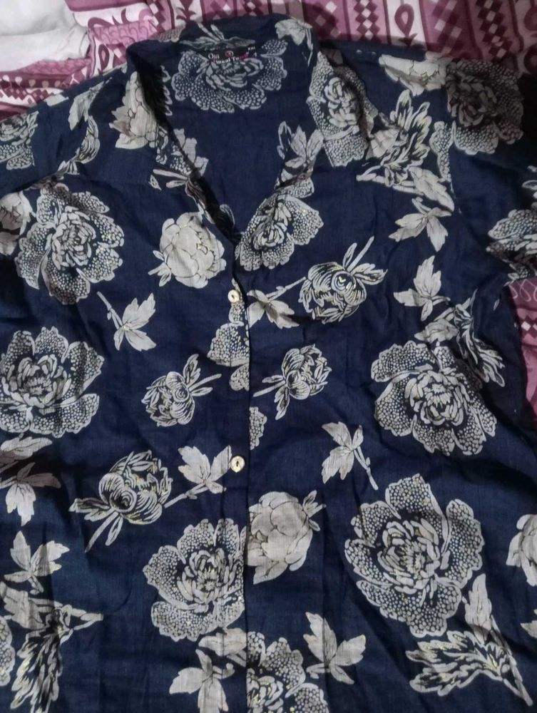Navy Blue Floral Print kurta plazo set