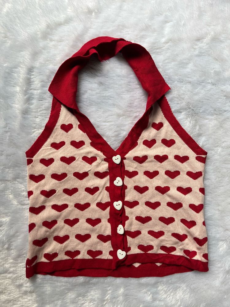 Heart Pattern Halter Neck Top