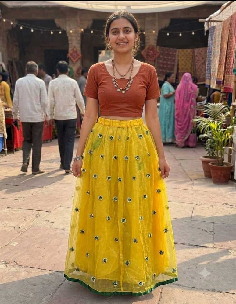 Sunny Yellow Embroidered Maxi Skirt