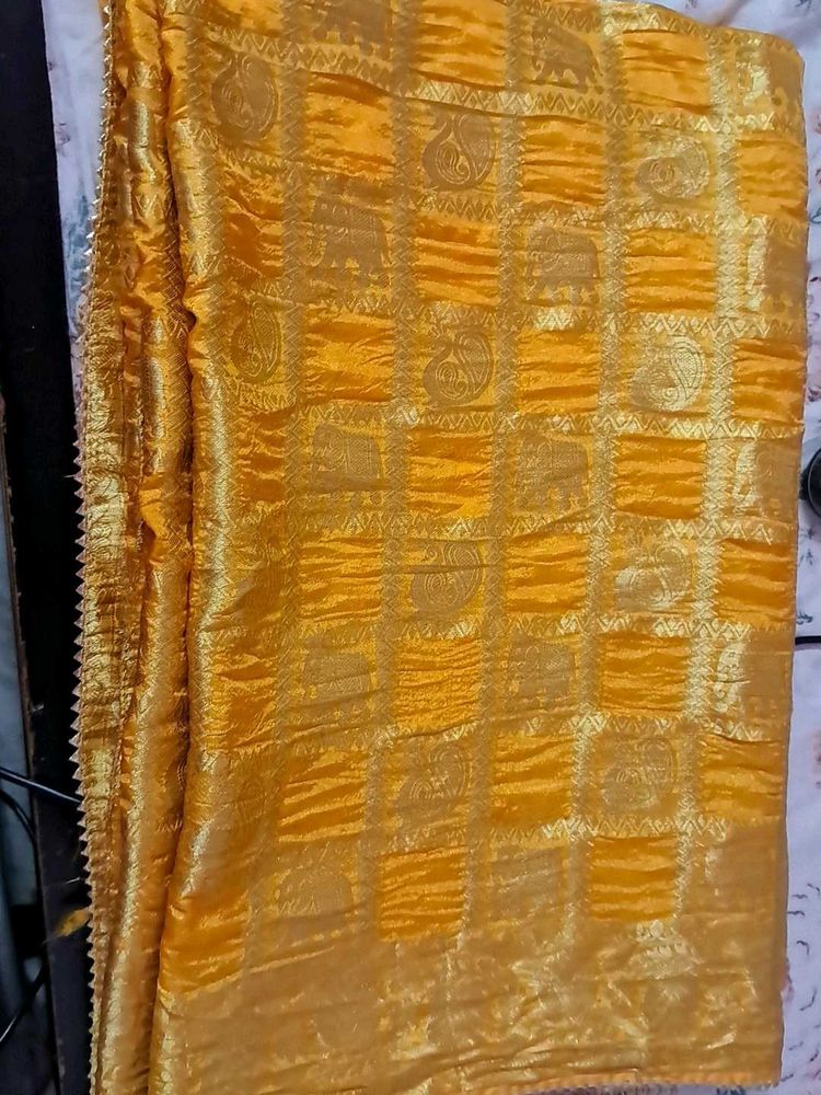 Vibrant Yellow Silk Saree