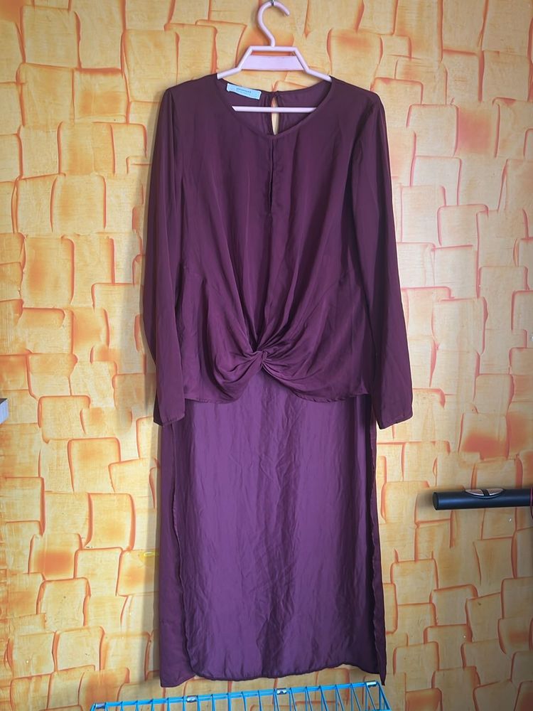 Burgundy Knot Front Dress