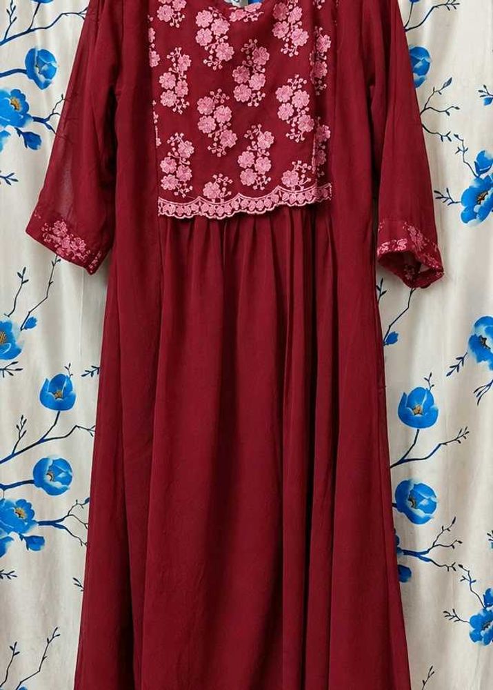 Maroon Embroidered Ethnic kurta