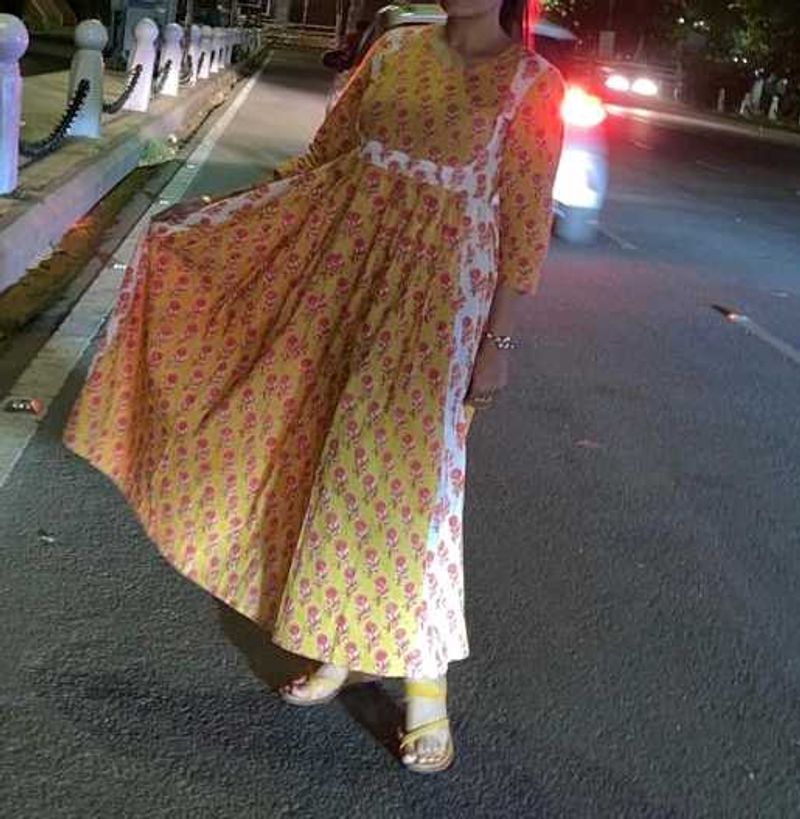 Yellow Floral Print Kurta fix price