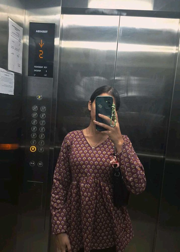 Purple Floral Print Cotton Kurta