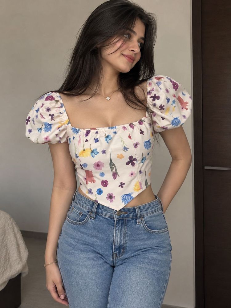 Floral Off-Shoulder Puff Sleeve Top