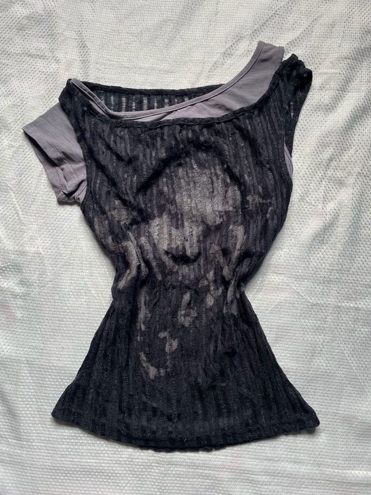 Unique Black Sheer Graphic Top
