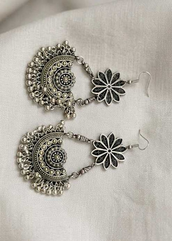 Oxidized Silver Floral Chandbalis