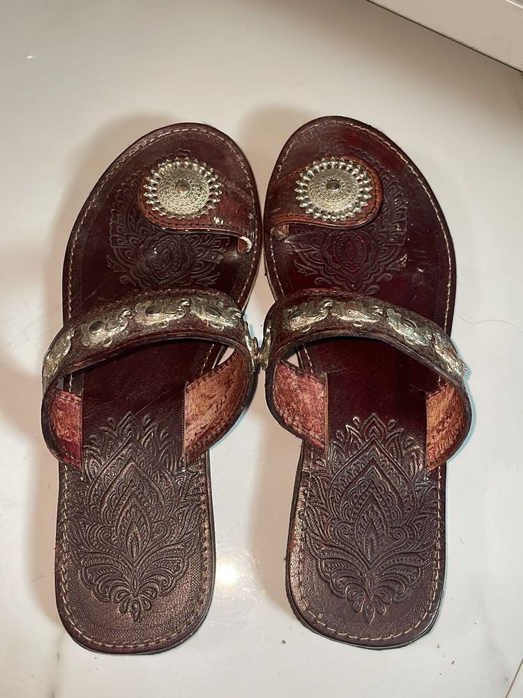 PURE Embellished Brown Leather Sandals