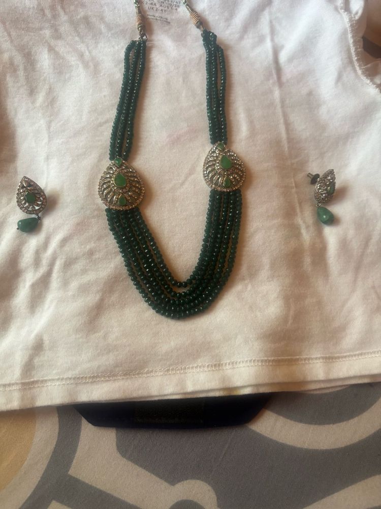Emerald Beaded Necklace &amp; Earring Set