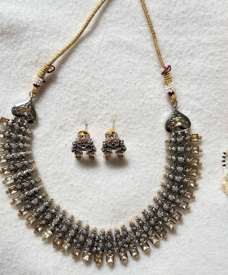 Elegant Oxidized Silver Necklace &amp; Earring Set