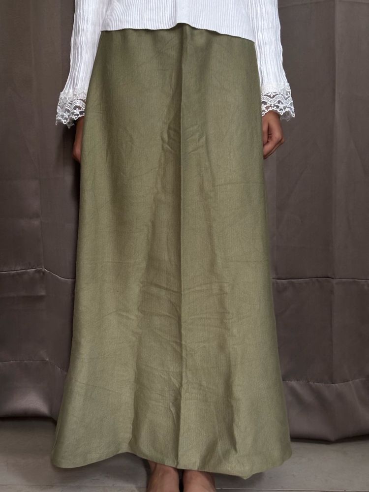 Elegant Olive Green Maxi Stretchable Skirt