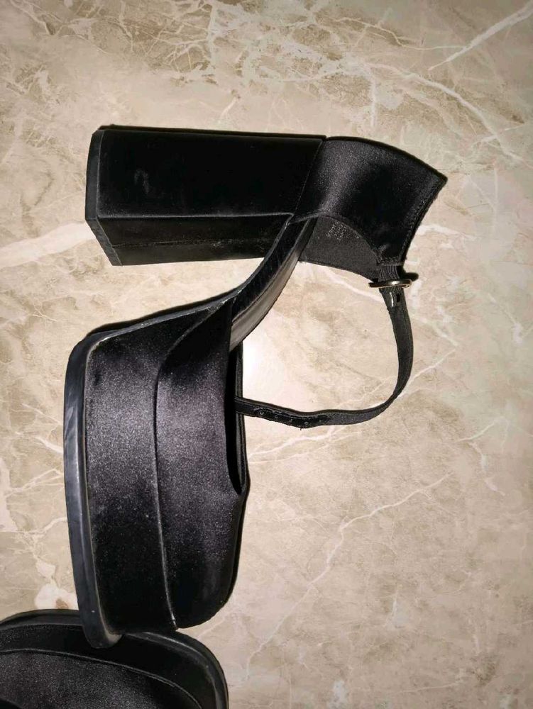 Chic Black Satin Block Heels