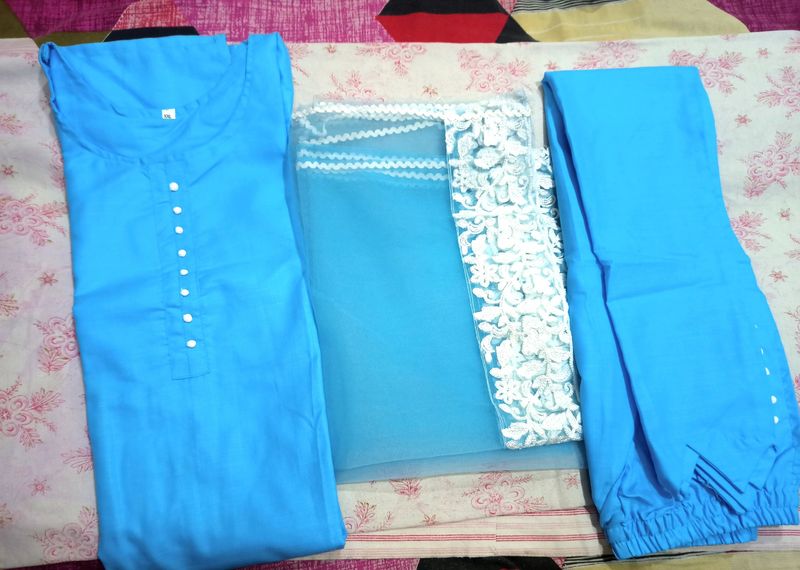 Pure Cotton Kurta Pant Dupatta Set