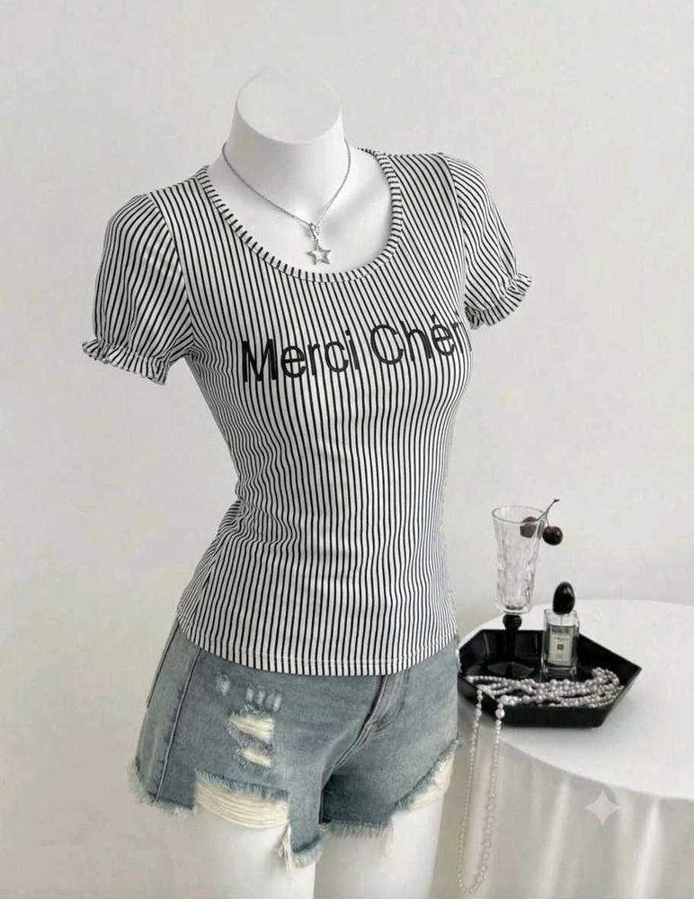 Striped "Merci Cher" Top