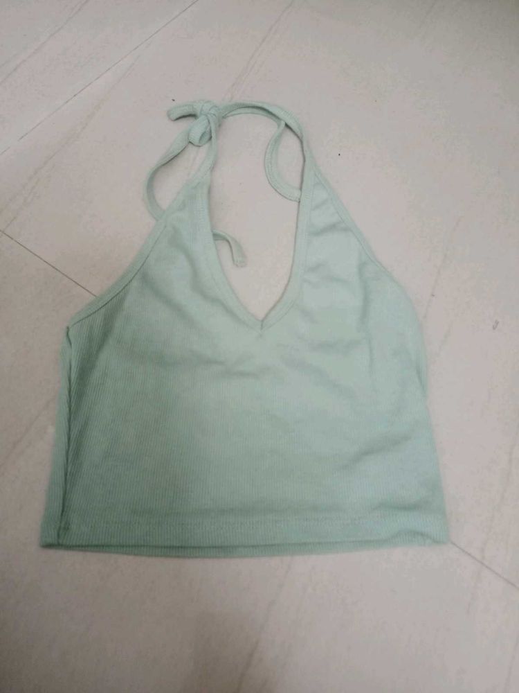 Light Green Halter Neck Crop Top