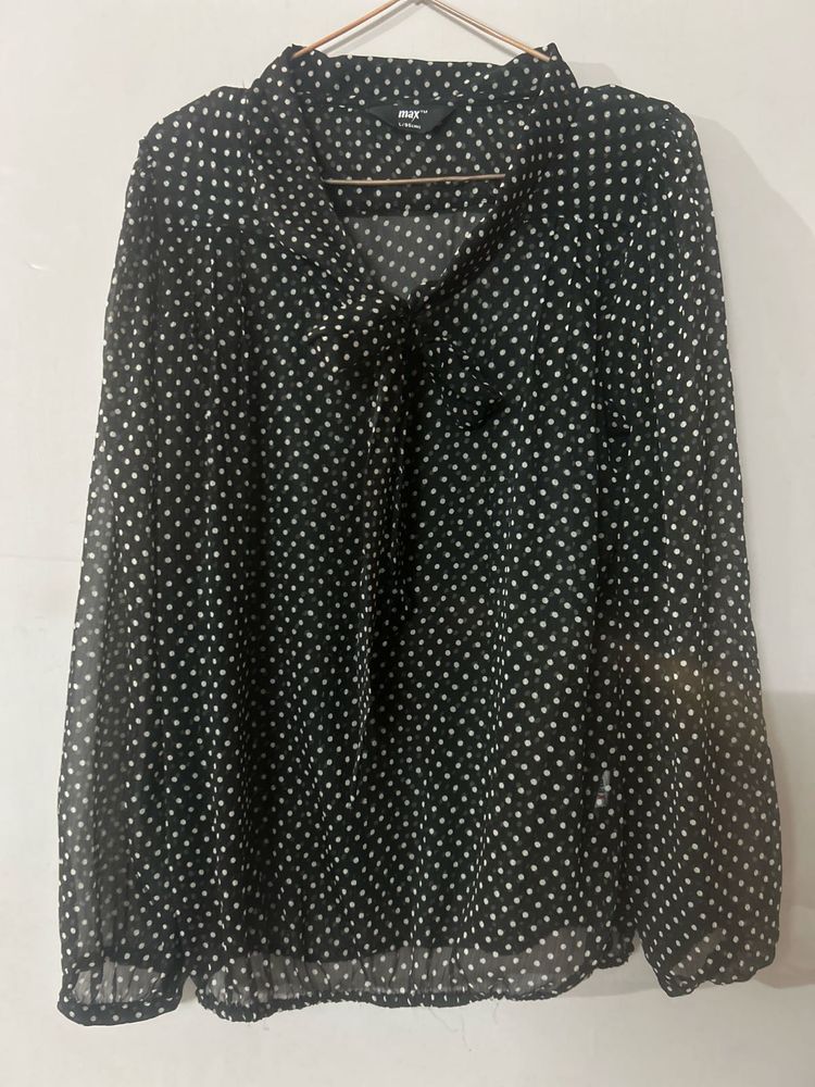 Polka Dot Tie Neck Blouse