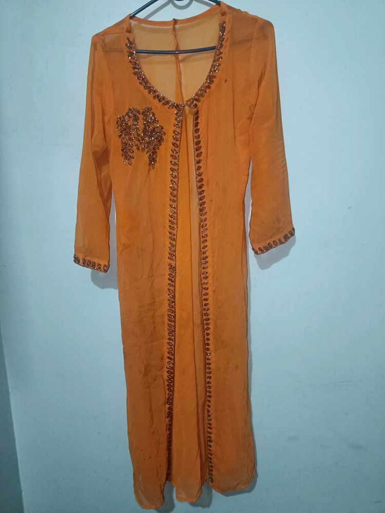 Orange Embellished Ethnic drape