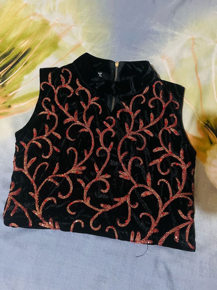 Designer Black Velvet Embellished Blouse