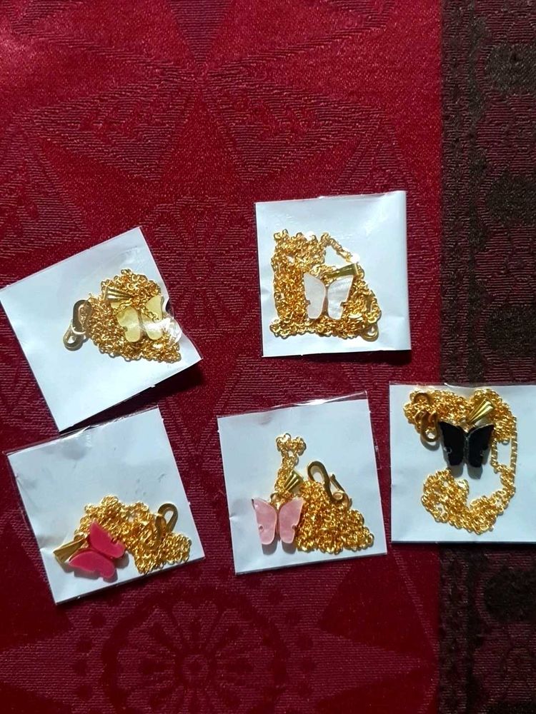 Butterfly Pendant Gold Chain (Set of 5)