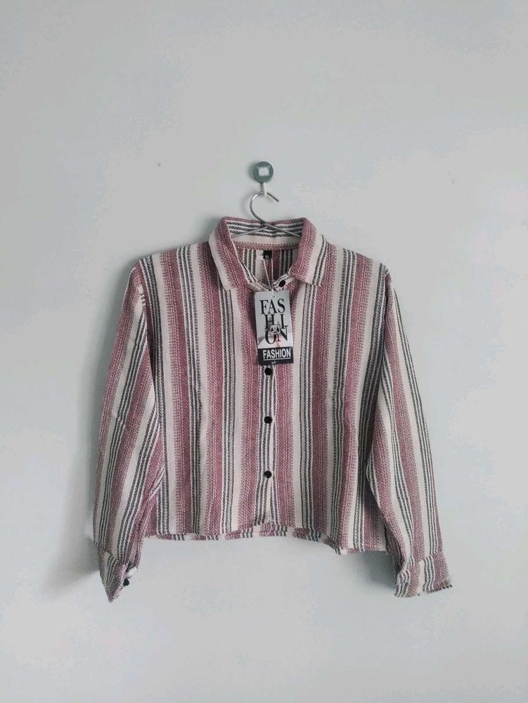 Striped Cropped Button-Up Shirt