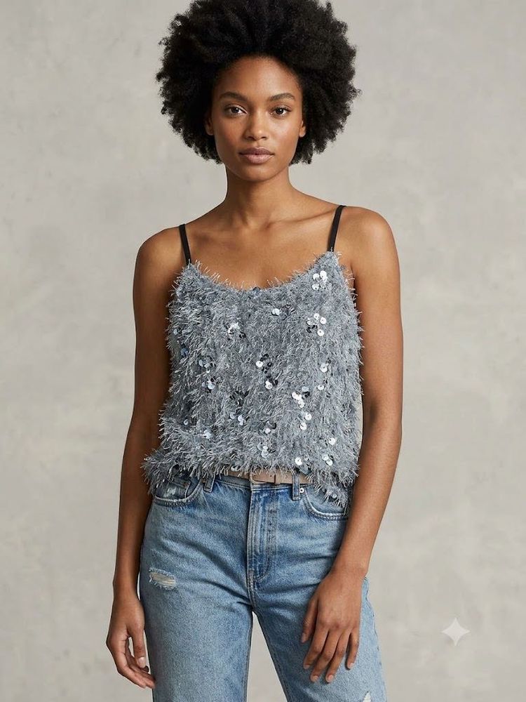 Fabitto Sparkly Fringed Sequins Cami Top XL