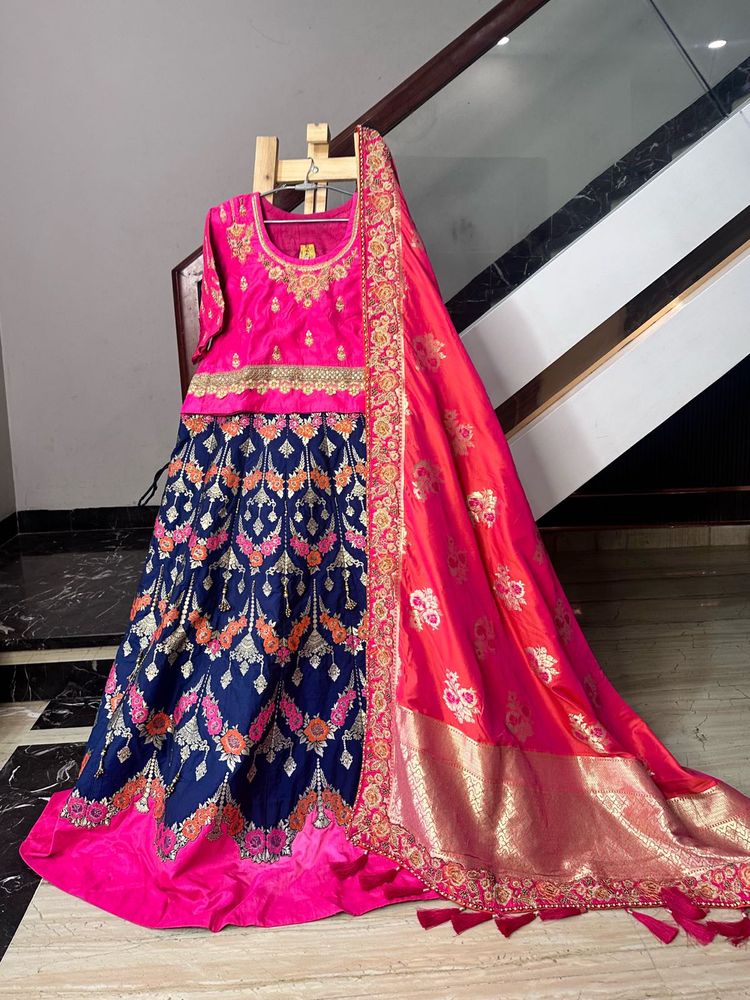 premium silk Pink &amp; Navy Lehenga Choli