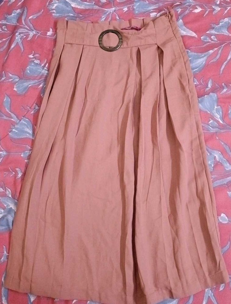 Peach Pleated Midi Skirt