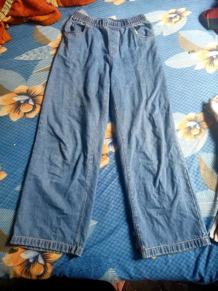 Comfortable Blue Denim Wide-Leg Pants