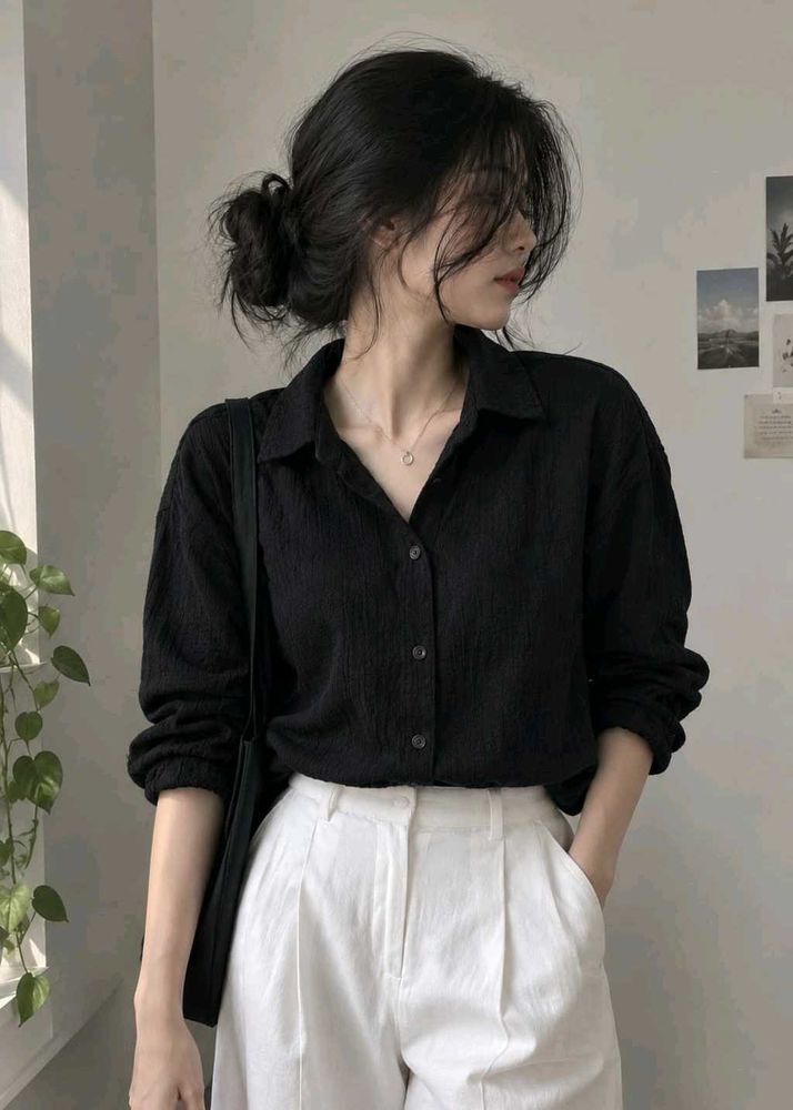 New with tag Korean Chic Black Button-Up Shirt
