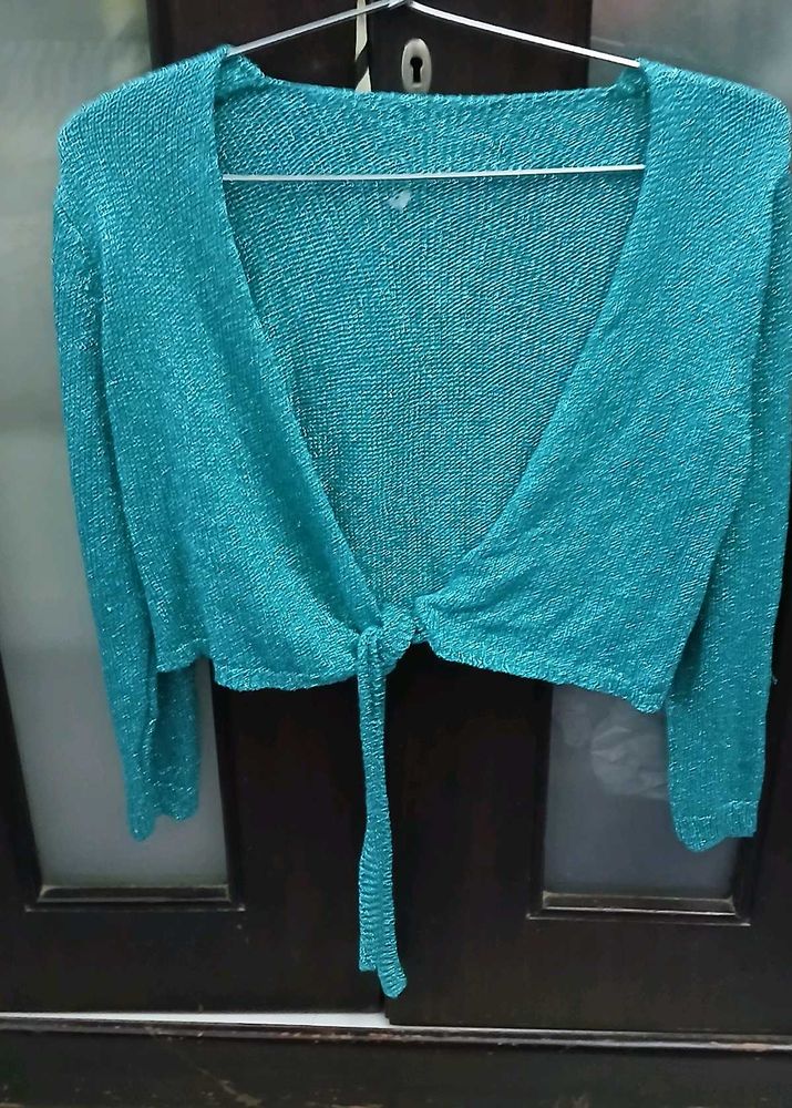 Sparkly Green Tie-Front Wrap Cardigan